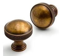 Asimerdeco 10 Pack Antique Brass Knurled Cabinet Knobs 30mm Round Kitchen Drawer Knobs
