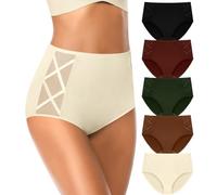 ASIMOON High Waisted Underwear for Women Tummy Control Full Coverage Postpartum Briefs Soft Stretch Panties Underwear, Multicolor-a 5 Pack, XXL