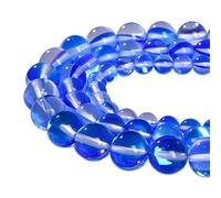 Asingeloo 48PCS 8mm Blue Angel Aura Beads Round Gemstone Beads Polished Mermaid Aura Moonstone Beads Smooth Stone Loose Beads Crystal Quartz for DIY Jewelry Making 1 Strand 15”