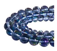 Asingeloo 48PCS 8mm Gray Angel Aura Beads Round Gemstone Beads Polished Mermaid Aura Moonstone Beads Smooth Stone Loose Beads Crystal Quartz for DIY Jewelry Making 1 Strand 15”