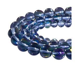 Asingeloo 48PCS 8mm Gray Angel Aura Beads Round Gemstone Beads Polished Mermaid Aura Moonstone Beads Smooth Stone Loose Beads Crystal Quartz for DIY Jewelry Making 1 Strand 15”