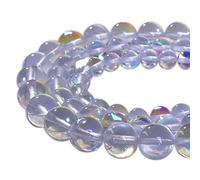 Asingeloo 48PCS 8mm White Angel Aura Beads Round Gemstone Beads Polished Mermaid Aura Moonstone Beads Smooth Stone Loose Beads Crystal Quartz for DIY Jewelry Making 1 Strand 15”