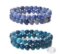 Asingeloo Crystal Beaded Bracelets Set, 4 Piece Gemstone Stretch Bracelets, Rose Quartz, Agate,Jasper, Tiger Eye and Multicolor Glass Beads with String, 7.5inch, Stone, no gemstone