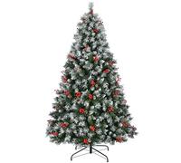 Asinse 4ft/120cm Artificial Pine Christmas Tree with 350 Branch Tips and Metal Base, Realistic Hinged Tree with Pinecones and Red berries,Holiday Décor for Home Office, Unlit, Green