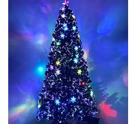 Asinse 4ft Fiber Optic Artificial Christmas Tree, with Transparent Snowflakes,Pre-Lit Green Xmas Tree with Blossom Effects, Top Star and Metal Stand (4FT/120CM, Type 1)