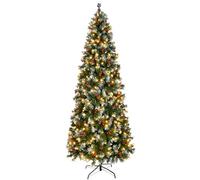 Asinse 5ft/1.5m Pre Lit Slim Christmas Tree with 220 LED Lights, 450 Tips, Snow Flocked Hinged Tree with 37 Mixed Pine Needles and 37 Red Berries, for Xmas Indoor and Outdoor Decoration