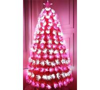 Asinse 6ft/180cm Pre-lit Artificial Christmas Tree, Fiber Optic Xmas Tree with 250 Pink PVC Branches, Automatic Color Change, Metal Stand, for Holiday Home Decor