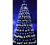 Asinse 6ft Fiber Optic Artificial Christmas Tree, 250 Blue&White LED Lights, Pre-Lit Xmas Tree with 110 Transparent Stars, Metal Stand (6FT/180CM, Type 3)