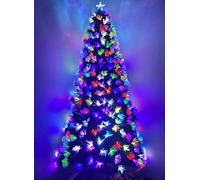 Asinse 6ft Fiber Optic Artificial Christmas Tree, LED Pre-Lit Xmas Tree with Tree Topper and Multicolor Flower Lights, Auto Light Modes【Non-Adjustable】(6FT/180CM, Type 2)