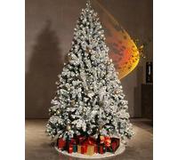 Asinse 6ft Pre-Lit Snow Flocked Christmas Tree - Premium Artificial Spruce Hinged Xmas Tree with 350 Multicolor LED Lights, White Heavy Snow Flocking,Easy to Assemble with Metal Stand (6ft/180cm)