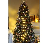 Asinse 7ft Fiber Optic Christmas Tree with 8-Function LED Lights, PE+PVC Branches, Red Berries, Pine Cones, and Star Tree Topper - 300 Branches, Metal Satnd, Christmas Decor