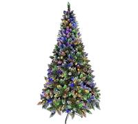 Asinse 7ft Prelit Artificial Hinged Christmas Tree with 500 Multi-Color Lights, 1146 Branch Tips and Foldable Metal Stand, Perfect Choice for Xmas Decoration