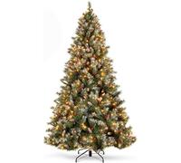 Asinse Artificial Christmas Tree Pre Lit Xmas Tree, 450 LED Luxury Hinged Branches, 1200 Tips with 70 Berries and 70 Pine Cones, Home Holiday Party Decorations (7FT/210CM)