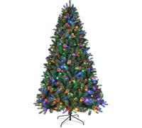 Asinse Pre-Lit 6ft Christmas Tree, 850 PE+PVC Branch Tips, 300 Multicolor LED Lights-9 Chasing Modes, Xmas tree with 59 Berries and 59 Pine Cones, Hanged Branches, Metal Satnd, Christmas Decoration