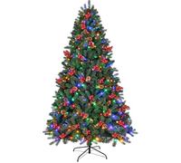 Asinse Pre-Lit 7ft Christmas Tree, 1220 PE+PVC Branch Tips, 450 Multicolor LED Lights-9 Chasing Modes, Xmas tree with 72 Berries and 72 Pine Cones, Hanged Branches, Metal Satnd, Christmas Decoration