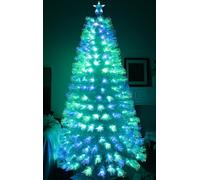 Asinse White Pre-lit Fiber Optic Artificial Christmas Tree, 7ft with 290 White PVC Branches, Multi-Color, Automatic Color Change, Top Star, Foldable Metal Stand, Holiday Decor