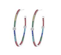 ASIORI Women Sterling Silver Earrings - Zircons Trendy Double Sided Rainbow Cz Stone Pave Half Round Circle Thin Hoop Earrings For Women Gold Jewelry (Color : Silver Color)