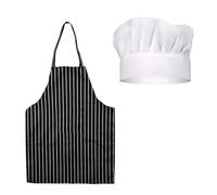 ASIRYVA Hat Apron Set White Chef Hat Black and White Stripped Apron,Professional Chef Outfit Set Suitable for Home Kitchen, Restaurant,Gardening, Cafes House
