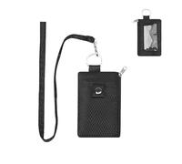 ASISUN Neck Pouch with RFID Protection, Black Minimalist Small Wallet with ID Window Lanyards, Unisex Mobile Phone Shoulder Bag with Lanyard for Credit Cards, Coins, Money, ID Card