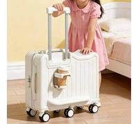 Asiwnshw Carry On Suitcase Luggage, Hardshell Carry On Suitcase with Hidden Cup Holder, 6-Spinner Wheels, Cute Lightweight Tow-Along Luggage W Password Lock for Travel Study Tours(White,22in)