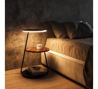 Asiwnshw Modern Art Bedside Table LED Lamp for Bedroom, 3-Color Bedside Lamps End Table w/Cordless Charging, Coffee Table Floor Lamp Bedroom Table Lamps for Nightstand