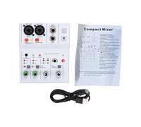 Asixxsix 2 Channel Audio Mixer, Mini Compact DJ Sound Board with 3V Phantom Power MP3 USB TYPE-C Charging, for Studio Live Recording Podcasting Music Performance (White)