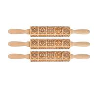 Asixxsix 3pcs Wooden Embossed Rolling Pin, Practical Engraved Embossing Rolling Pin with Large Embossed Patterns, Kitchen Decor Tools for Out Pasta, Biscuits Dough