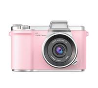 Asixxsix 4K Digital Camera, 48MP 1080P Vlogging Camera with 8X Zoom, 2.4inch Flip Screen, Built in Flash, Auto Focus Mirrorless, Compact for Live Streaming Traveling (Pink)