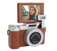 Asixxsix 4K Digital Camera, 64MP Autofocus Point and Shoot Vlogging Camera with 2.8 Inch Flip Screen and 16 Filters, for YouTube Photography Travel Pet Tracking (Brown)