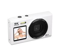 Asixxsix 5K 80MP Digital Camera, Professional Double Lens Vlogging Camera with 2.8 Inch UHD Screen and 18X Zoom, for Beginner Photographers Teens Live Streaming (White)