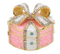 Asixxsix Bow-knot Jewelry Box, Zinc Alloy Enameled Mini Trinket Box, Rhinestone Decorative, Versatile Ring Earrings Jewelry Organizer for Women Girls Wedding Birthday Gift Christmas (Pink White)