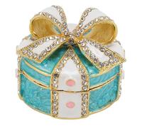 Asixxsix Bow-Knot Jewelry Box, Zinc Alloy Hinged Mini Trinket Box, Bow Ring Earrings Jewelry Organizer for Women Girls Wedding Birthday, Compact Size (Blue and White)