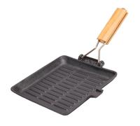 Asixxsix Cast Iron Grill Pan, Non Stick 7.9inch Square Grill Pan Skillet with Wood Handle for Gas Stoves Induction Cooktops, for Grilling, Frying Steak, Sauteing