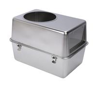 Asixxsix Cat Litter Box, Stainless Steel Enclosed Litter Box with Top Entry Design High Sided Walls for Splash Containment Large Capacity with Lid for Multiple Cats