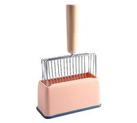 Asixxsix Cat Litter Scoop, Kitty Metal Scooper with Holder, Long Handle, Ergonomic Deep Shovel Sturdy Heavy Duty Cat Poop Scooper Suitable for Litter Box, Easy to Clean (Pink)