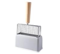 Asixxsix Cat Litter Scoop, Kitty Metal Scooper with Holder, Long Handle, Ergonomic Deep Shovel Sturdy Heavy Duty Cat Poop Scooper Suitable for Litter Box, Easy to Clean (Grey)