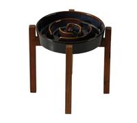 Asixxsix Ceramic Slow Feeder Dog Bowl, Maze Dish for Fast Eater, Elevated Pet Feeding Bowl with Wooden Stand and Anti Slip Base for Small Medium Dogs, 9.53x6.77 Inch (7.2in)