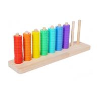 Asixxsix Color Sorting Stacking Game, 7 Colors Wooden Rings Matching Toy for Kids Ages 3+, Learn Counting Sequencing Hand Eye Coordination Fine Motor Skills, with Color Words Base (1pc)