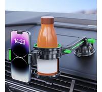 Asixxsix Cup Holder & Phone Holder, 2 in 1 Universal Cup Phone Mount, Height Adjustable Sturdy, No Shake Design, Friendly Fit Large Bottle & All Cellphone for Car Truck SUV (Extension Rod - Green)