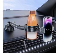 Asixxsix Cup Holder & Phone Holder, 2 in 1 Universal Cup Phone Mount, Height Adjustable Sturdy, No Shake Design, Friendly Fit Large Bottle & All Cellphone for Car Truck SUV (Extension Rod - Gray)