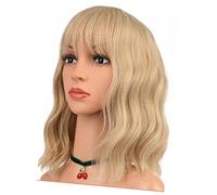 Asixxsix Curly Wavy Hair Soft Synthetic Wig for Women with Bang, Multi-Purpose False Curly Wig for Parties, Christmas, 9.4 X 5.9 X 1.6in (Light Gold)