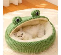 Asixxsix Cute Cat Bed, Frog Decor Plush Breathable Cozy Warming Cat Cave Bed, Removable Washable Round Cave with Hooded Cover, for Small Dogs and (Green 50cm / 19.7in(M)