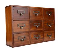 Asixxsix Desk Drawer Organizer, Vintage Multi Layer Drawer Wooden Desktop Storage Box Antique Jewelry Box Craft Storage Birthday Organization and (5042-01-(Nine Draws)-Baked Color)