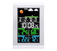 Asixxsix Digital Weather Clock, Full Color Display Temperature Humidity Trends Tracking Atomic Clock, Temperature Humidity with Indoor Outdoor Sensor Included for Home Office Use