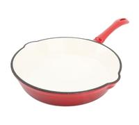 Asixxsix Enameled Cast Iron Skillet, Small Round Non Stick Cast Iron Frying Pan No Seasoning Required White Ceramic Enamel Coated Skillet Pan with Side Drip Spouts for Stove Top and Oven