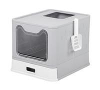 Asixxsix Foldable Cat Litter Box, Stainless Steel Fully Enclosed Litter Box with Handy Drawer for Easy Cleaning, Anti Splashing Odor Control Cat Toilet for Home Pet Shop, Toilet (Gray)