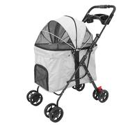 Asixxsix Foldable Pet Stroller, Breathable Mesh Travel Cat Dog Stroller with Canopy, Detachable Food Tray & Cup Holder, Pet Jogger with 360° Wheels for Small Medium Large Dogs (Grey)