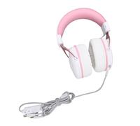Asixxsix Gaming Headset, Flexible Adjustable Mic Noise Cancelling Gaming Headphones, RGB Luminous 50mm Driver Wired Headphones with Mic for PC Home Office (White Pink with Cat Ears Decor)