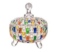 Asixxsix Glass Candy Dish with Lid, 23oz Hand-Painted Colorful Woven Crystal Candy Jars Christmas Decorative Cookies Nuts Chocolates Jewelry Storage Container for Home Office Table (D316)