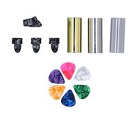 Asixxsix Guitar Slide Set, Solid Brass for Steady Bass Stainless Steel Guitar Slide, Acrylic with Finger Picks and Storage Box for Acoustic Bass Banjo Ukulele
